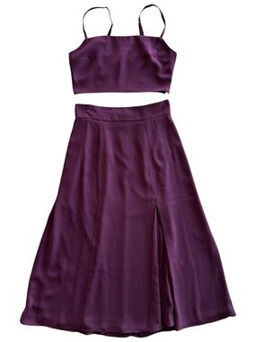 Fame and Partners Two Piece Crop Top Midi Skirt Party Burgundy Size 2 Women's